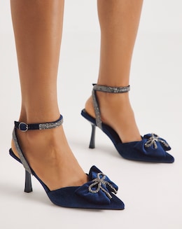 Lorca Velvet Bow Trim Heeled Shoes - Wide Fit (E)