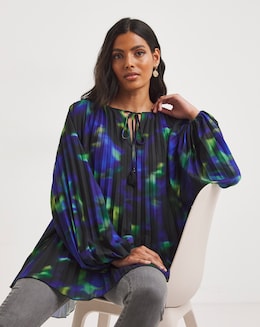 Joanna Hope Pleated Keyhole Blouse