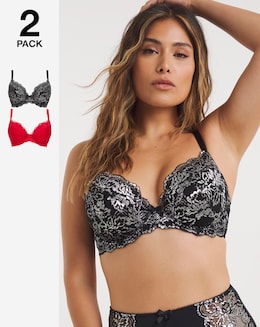 Pretty Secrets 2 Pack Ella Lace Padded Plunge Wired Bras B-K