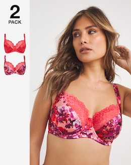 Pretty Secret 2 Pack Laura Pink Floral/Hot Pink Full Cup Bras B-H