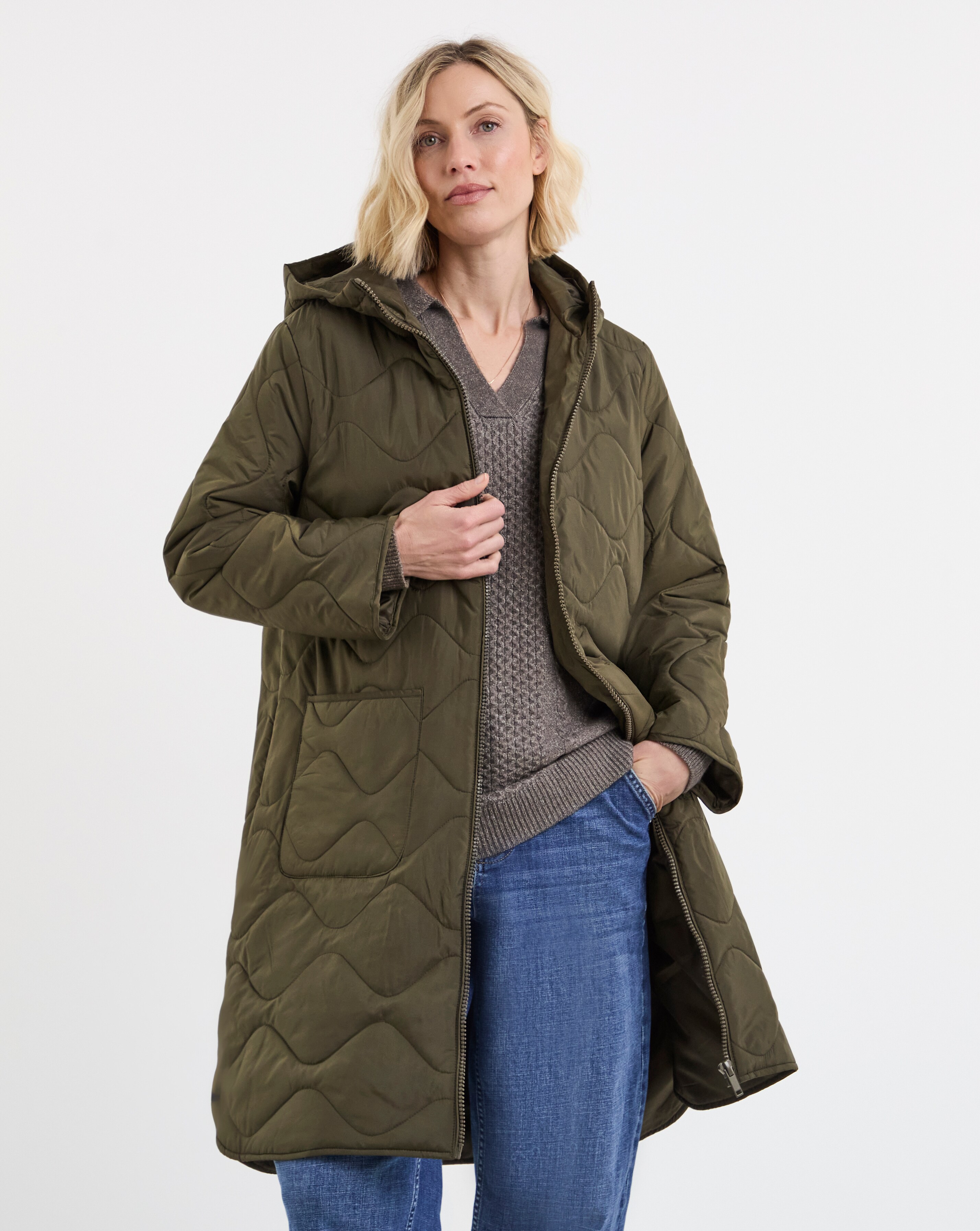 Wine Animal Print Mid Length Padded Coat | Ambrose Wilson