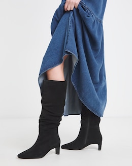 Anthology Artemis Ruched Suede Kitten Heel Boots - Wide Fit (E) &amp; Curvy Calf