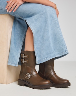 Leni Calf Height Leather Biker Boot - Extra Wide Fit (EEE)