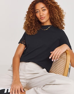 Black Lace Trim Short Sleeve T-Shirt