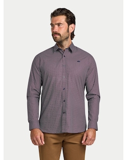 Raging Bull Long Sleeve Circle Print Cotton Shirt Navy