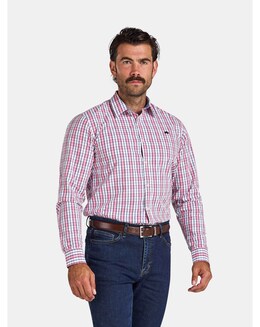 Raging Bull Long Sleeve Large Check Cotton Poplin Shirt Pink