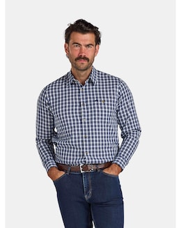 Raging Bull Long Sleeve Mod Check Brushed Cotton Twill Shirt Navy