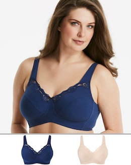 Pretty Secrets 2 Pack Non Wired Cotton Rich Bras B-G Navy/Blush