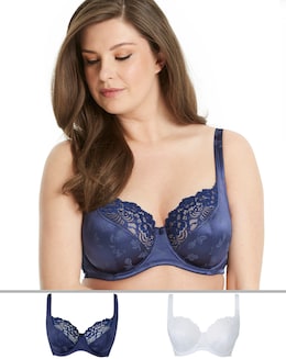 Pretty Secrets (2 Pack) Laura Full Cup Wired Bras (B-H) Navy/White