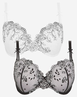 2 Pack Emily Everyday Embroidered Balcony Bras B-F