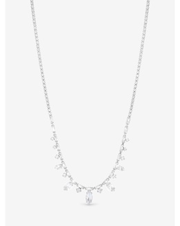 Jon Richard Rhodium Plated Cubic Zirconia Navette Stone Drop Necklace