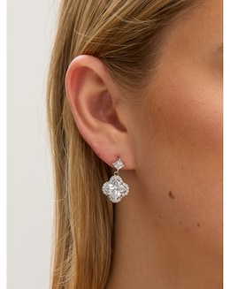 Jon Richard Rhodium Plated and Cubic Zirconia Clover Drop Earrings