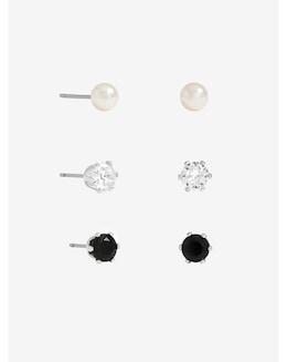 Mood Pearl, Crystal &amp; Jet Stud Earrings - Pack of 3