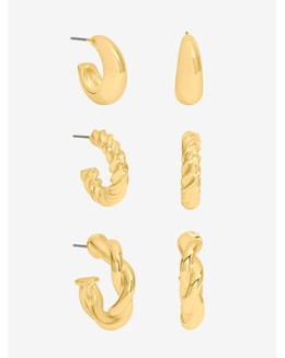 Mood Gold Polished Twist Hoop Earrings - Pack of 3