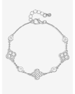 Mood Silver Crystal &amp; Mother of Pearl Clover Spacer Bracelet
