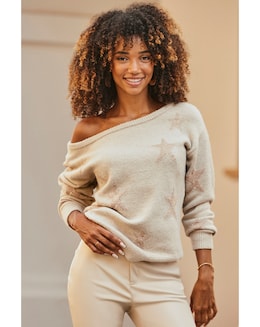 Sosandar Gold Star Off The Shoulder Jumper