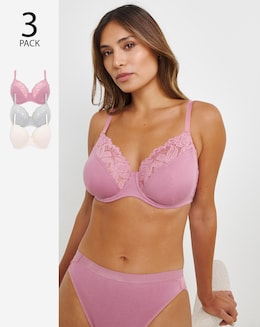 Pretty Secrets (3 Pack) Harper Lace Ribbed Full Cup Wired Bras (B-G)