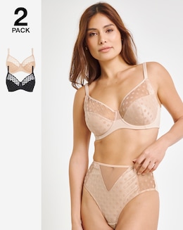 Pretty Secrets (2 Pack) Hannah Spot Full Cup Wired Bras (B-G) Black/Almond