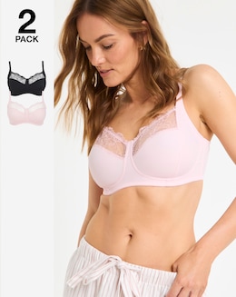 Pretty Secrets (2 Pack) Rosalie Non Wired Full Cup Bras (B-F) Black/Pink