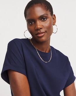 Pure Cotton Navy Relaxed Short Sleeve Longline Top
