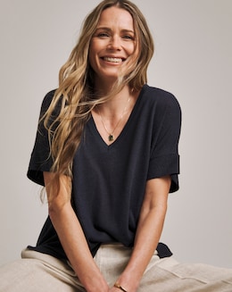 Anthology Navy Linen V-Neck T-Shirt