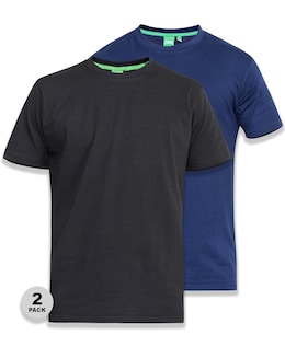D555 Big &amp; Tall Fenton Pack of 2 Crew Neck T-Shirt - Black/Navy
