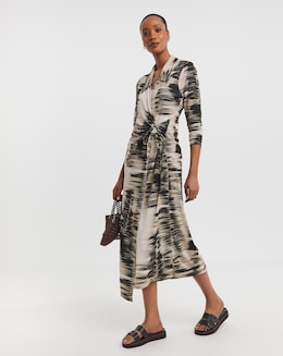 Blurred Stripe Wrap Shirt Dress