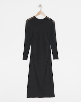 Magisculpt Asymmetric Sheer Neckline Midi Dress