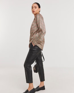 Check Print Satin Top With Keyhole