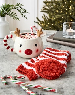 Ceramic Rudolph Mug with Fluffy Socks