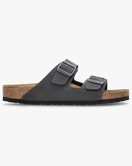 Birkenstock Mens Arizona Birko-Flor Velvet Grey Two Bar Mules Standard Width