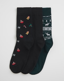 Jack &amp; Jones Christmas Socks 3 Pack With Gift Box - Multi