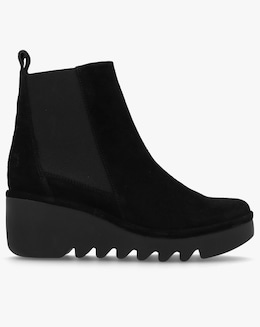 Fly London Bagu Black Suede Wedge Chelsea Boots Standard Width