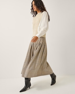 Monsoon Carmen Check Pleat Midi Skirt