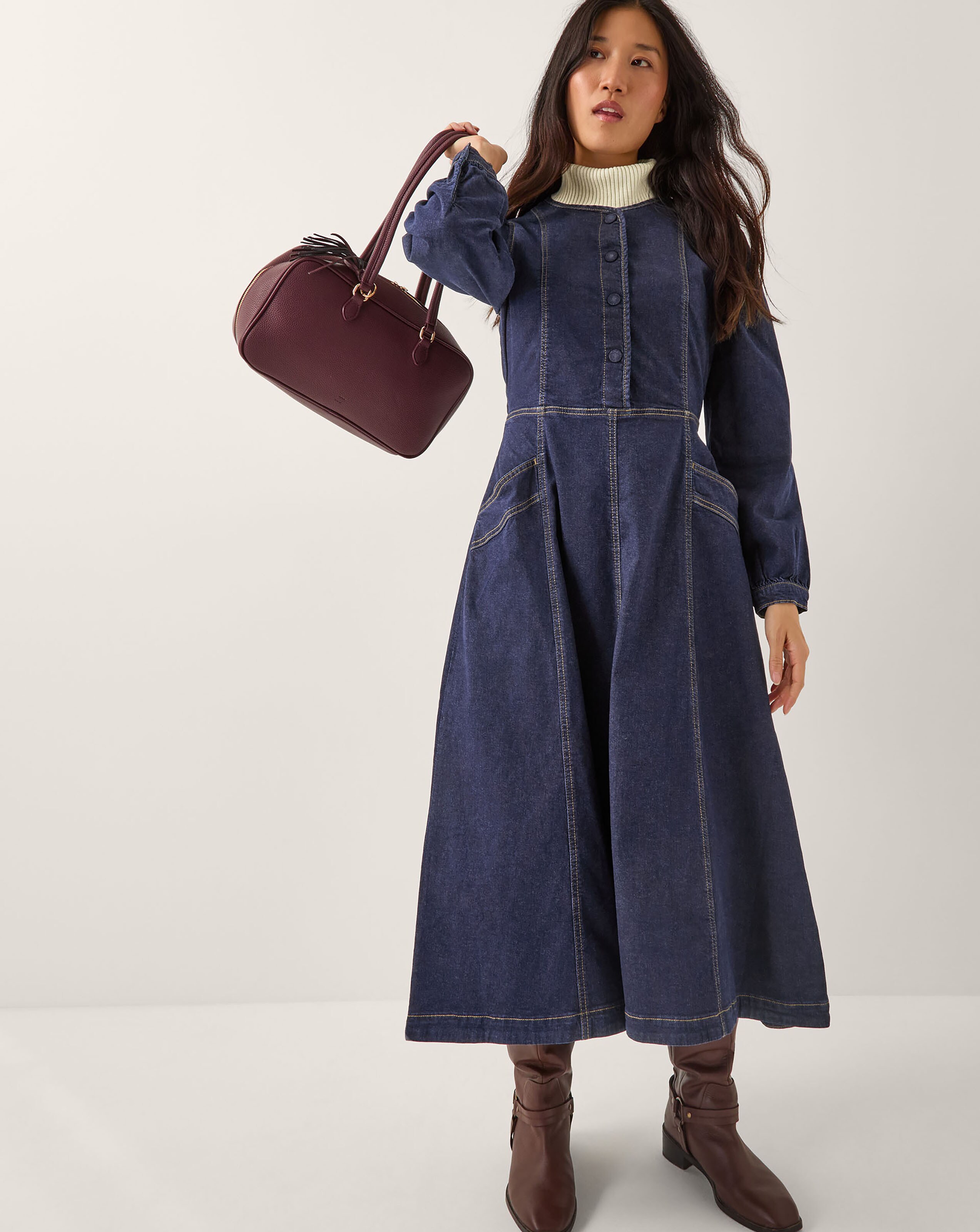 Monsoon Maya Zip Denim Midi Dress | Ambrose Wilson