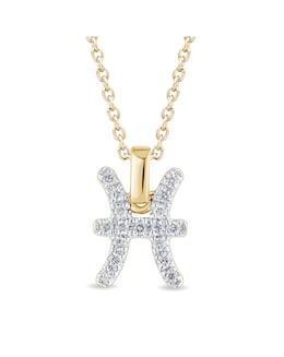 9ct Gold Diamond Pisces Pendant on 18 inch chain
