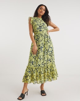 Sleeveless V-Neck Maxi Dress With Frills