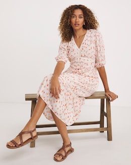Crinkle Tea Dress With Crochet Trim