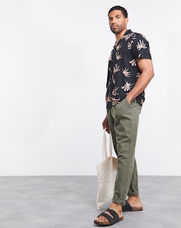 Short Sleeve Leaf Print Cuban Collar Shirt