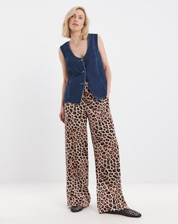 Animal Print Wide Leg Trousers