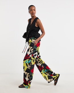 Tropical Crinkle Pull On Wide Leg Trousers