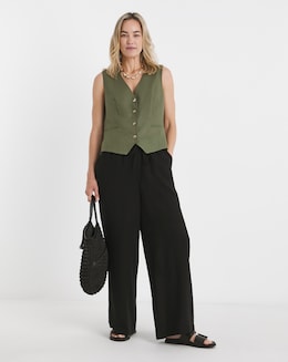 Black Linen Mix Wide Leg Trouser