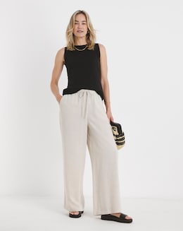 Stone Linen Mix Wide Leg Trouser