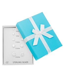 Sterling Silver Five Piece Cubic Zirconia Solitaire Earring Set