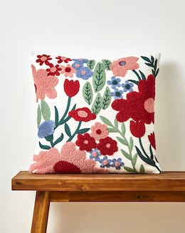 Eva Boucle Emboridered Floral Cushion