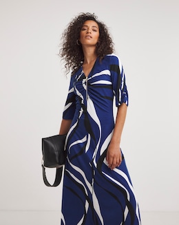 Soft Touch Jersey Rouched Zip Front Midi Dress