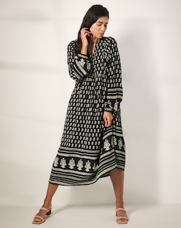 Border Print Batwing Smock Maxi Dress