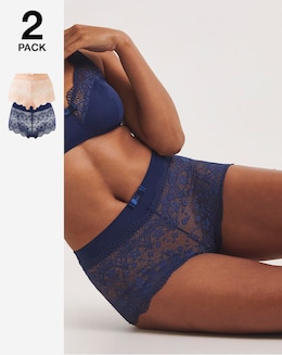 Pretty Secrets (2 Pack) Lottie Lace Briefs Navy/Blush