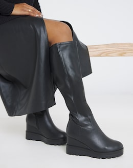 Izzy Stretch Wedge Knee High Boots - Wide Fit (E) &amp; Standard/Curvy Calf