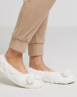 Ebony Pom Pom Ballerina Slippers Extra Wide EEE Fit